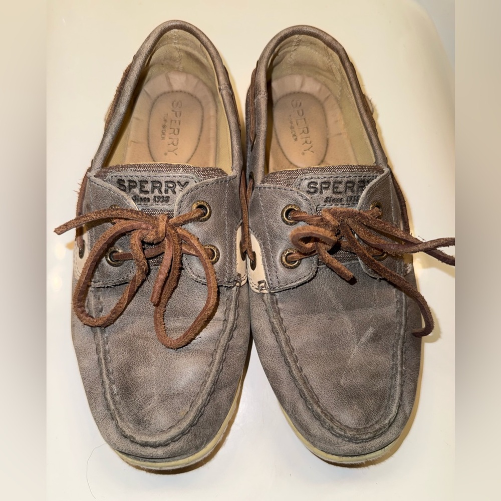 Sperry Gray and Tan Boat Shoes top sider